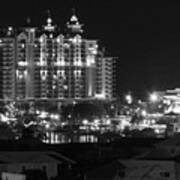 Lights Of Destin Florida Entertainment District At Night Black And White Poster