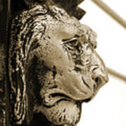 Lion's Head Statue - Sepia Poster