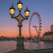 London Eye At Dusk, Viewed From Westminster Bridge, London, Uk Poster