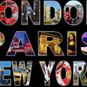 London Paris New York, Black Background Poster