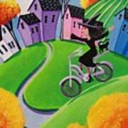 Look No Hands   Witch Cat Ridng Bike Poster