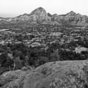 Looking Down On Sedona From Airport Mesa Sunrise 2 Black And White Poster