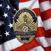 Los Angeles Airport Police Division - L A X P D  Police Officer Badge Over American Flag Poster