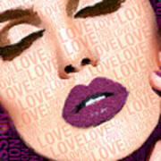 Love And Passion Portrait Of A Woman With Words Purple Poster