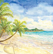 Love Heart On The Tropical Beach With Palm Trees Poster