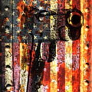 M1911 Silhouette On Rusted American Flag Poster