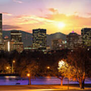 Magical Mountain Sunset - Denver Colorado Downtown Skyline Poster