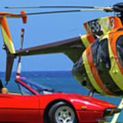 Magnum Helicopter And Ferrari Poster