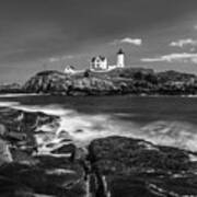 Maine Cape Neddick Lighthouse In Bw Poster
