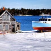 Maine Harbor Winter Scene Poster