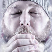 Man Freezing In Snow Storm White Out Close Up Poster