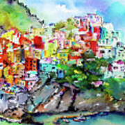 Manarola Cinque Terre Italy Colorful Watercolor Poster