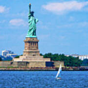 Manhattan - Sailboat By Statue Of Liberty Poster
