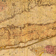 Map Of Long Island New York State In 1842 On Worn Distressed Canvas Poster