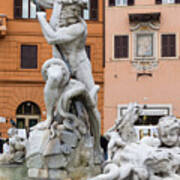 Marble Muscles - Fountain Of Neptune Piazza Navona Rome Italy Poster