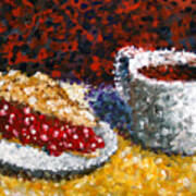 Mark Webster - Impressionist Cherry Pie With Coffee Acrylic Still Life Painting Poster