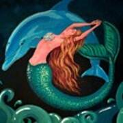 Mermaid And Dolphin Poster