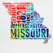 Missouri Watercolor Word Cloud Map Poster