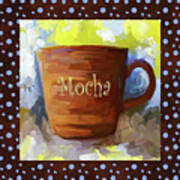 Mocha Coffee Cup With Blue Dots Poster