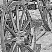 Montana Old Wagon Wheels Monochrome Poster