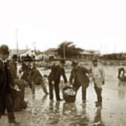 Monterey Locals Collecting Smelt On The Beach Near The Custom House Poster