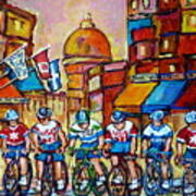 Montreal Cyclists Old Montreal Bike Race Tour De L'ile Canadian Paintings Carole Spandau Poster