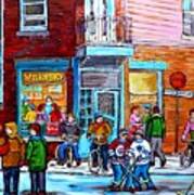 Montreal Winter Scene Bicycles And Hockey At Wilensky's Lunch Counter Canadian Art Carole Spandau Poster