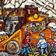 Montreal Winterscene Paintings For Sale Snowplows And Hockey Art Paintings For Sale C Spandau Artist Poster