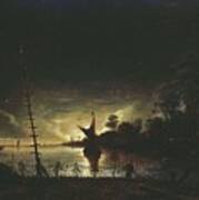 Moonlit Landscape, Anthonie Van Borssom, 1640 - 1677 Poster
