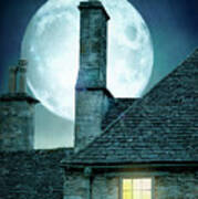 Moonlit Rooftops And Window Light Poster