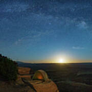 Moonrise Under Milky Way At Grand View Point Poster