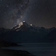 Mount Cook And Lake Pukaki At Night Poster