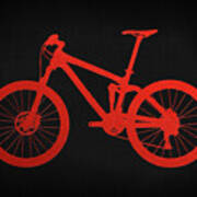 Mountain Bike Silhouette - Red On Black Canvas Poster