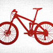 Mountain Bike Silhouette - Red On White Canvas Poster