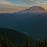 Mt Rainier Sunset Glow Poster