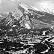 Mt Rundle Aerial View Black And White Poster