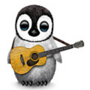 Musical Baby Penguin Playing The Acoustic Guitar Poster