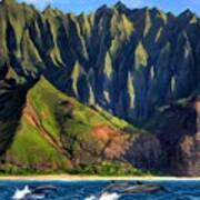 Na Pali Coast With Dolphins Poster
