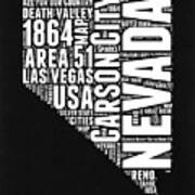 Nevada Word Cloud Black And White Map Poster