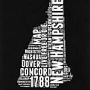 New Hampshire Word Cloud Black And White Map Poster