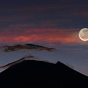 New Moon And Parinacota Volcano Poster