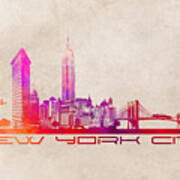 New York City Skyline Purple Poster