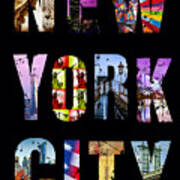 New York City Text On Black Poster
