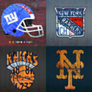 New York Sports Team Logo License Plate Art Giants Rangers Knicks Mets V8 Poster