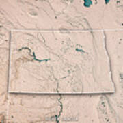 North Dakota State Usa 3d Render Topographic Map Neutral Border Poster