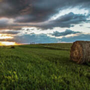 North Dakota Sunset With Hay Poster