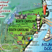 North South Carolina Fun Map Poster