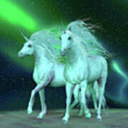 Northern Lights Unicorns Poster