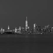 Nyc Skyline At Blue Hour Bw Poster