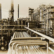 Oil Refinery In Old Vintage Processing Concept Poster